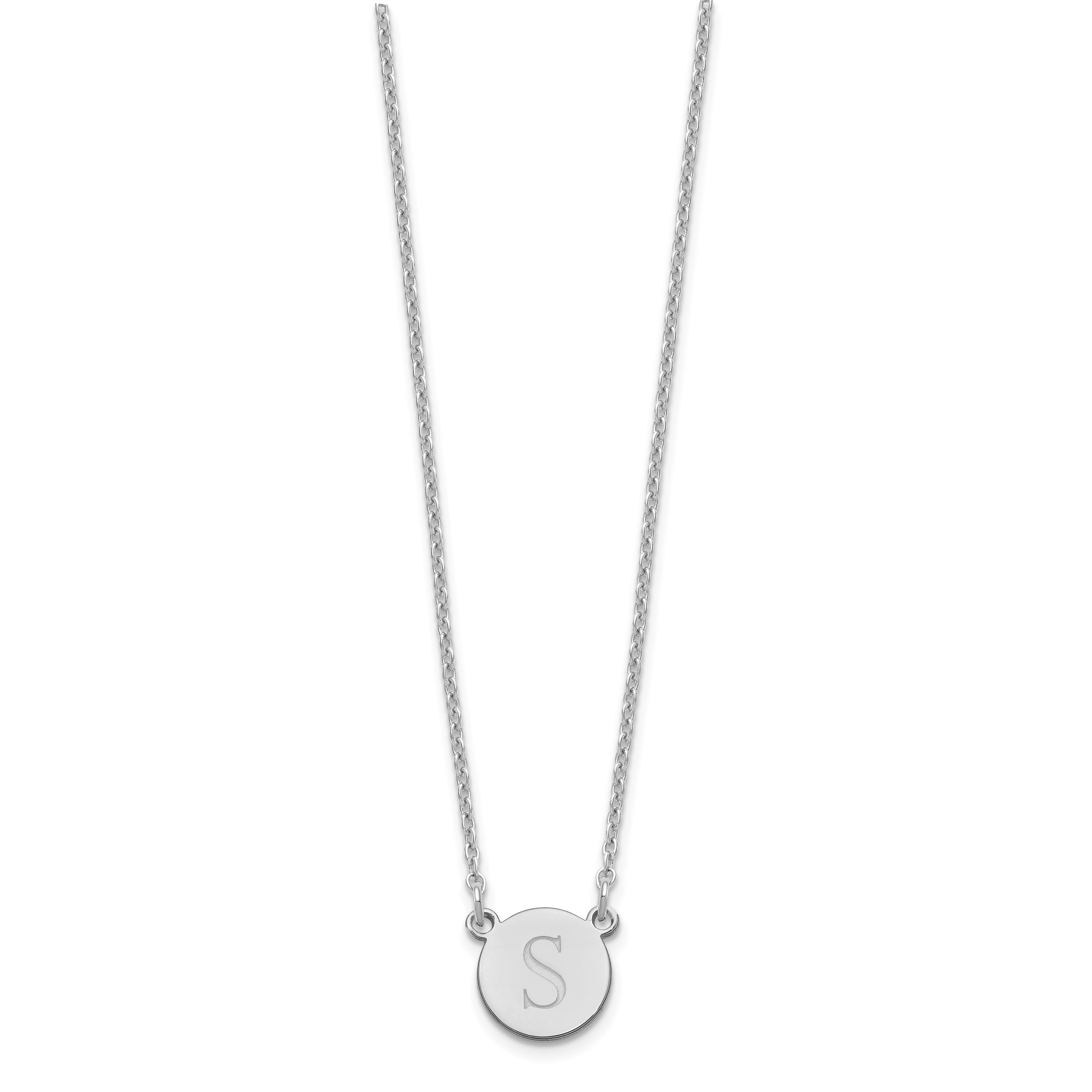 Sterling Silver Silver/Rhodium Plated Round Initial Necklace