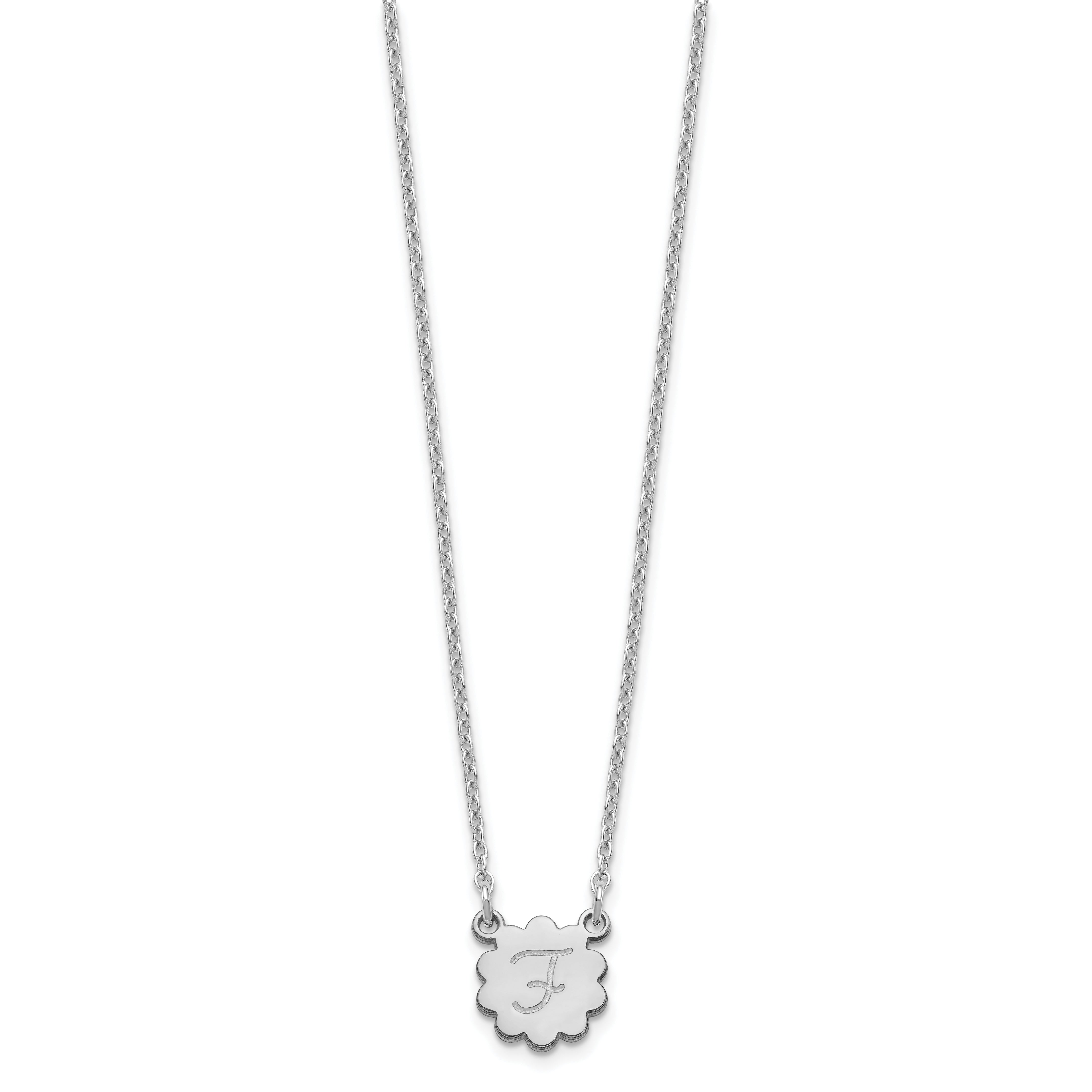 Sterling Silver Silver/Rhodium Plated Initial Flower Necklace