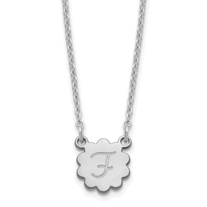 Sterling Silver Silver/Rhodium Plated Initial Flower Necklace