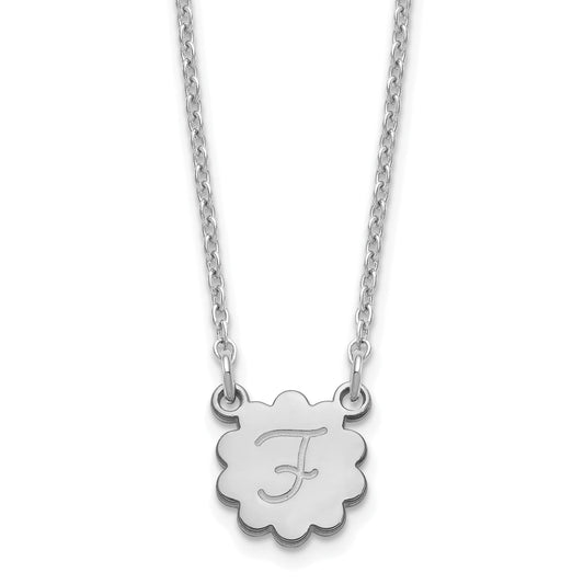 Sterling Silver Silver/Rhodium Plated Initial Flower Necklace