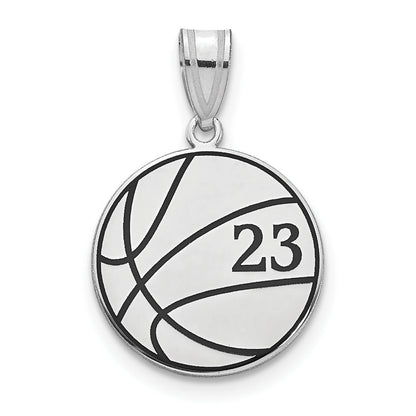 Sterling Silver Silver/Rhodium Plated Basketball Epoxy Pendant