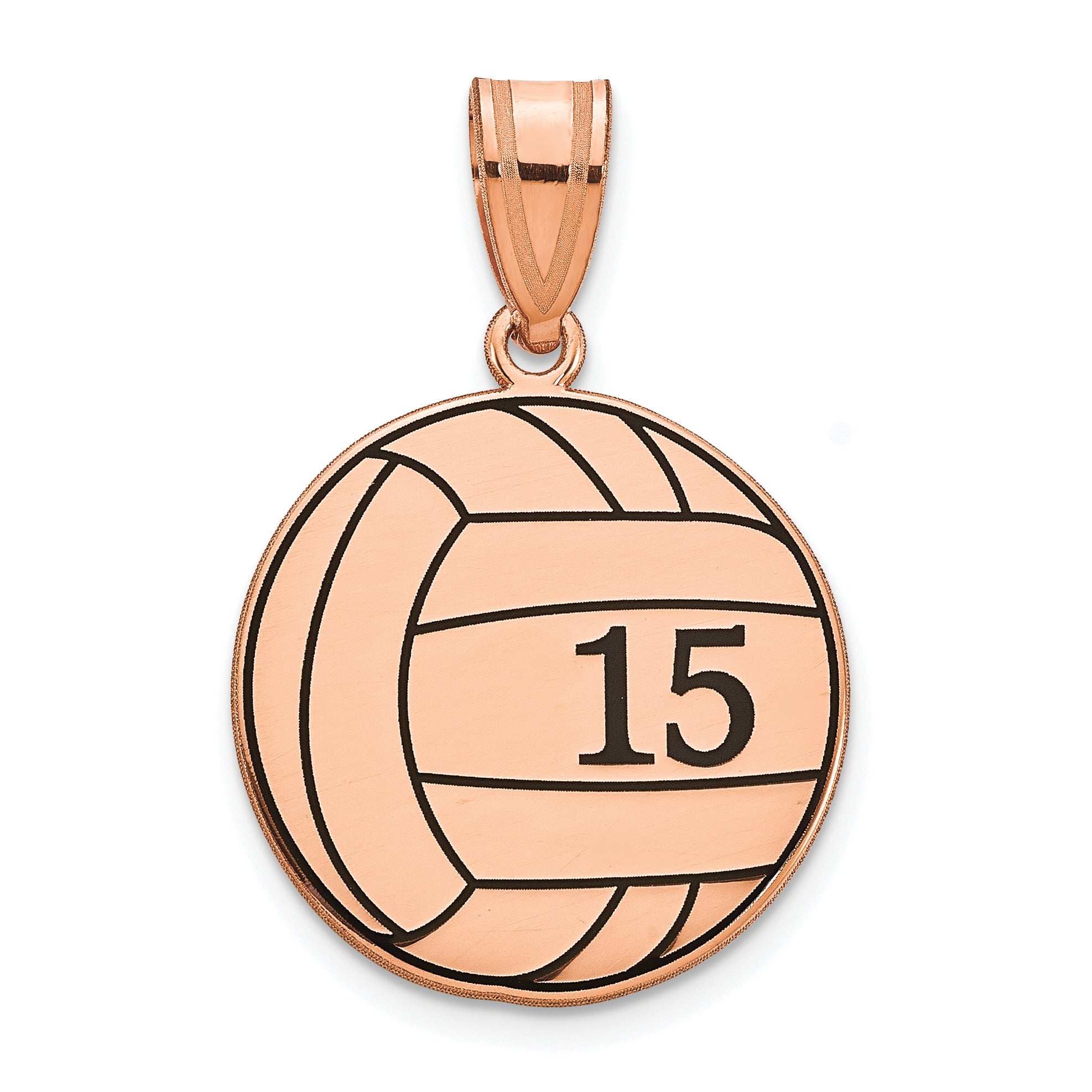 14K Rose Gold Personalized Volleyball With Enameled Pendant