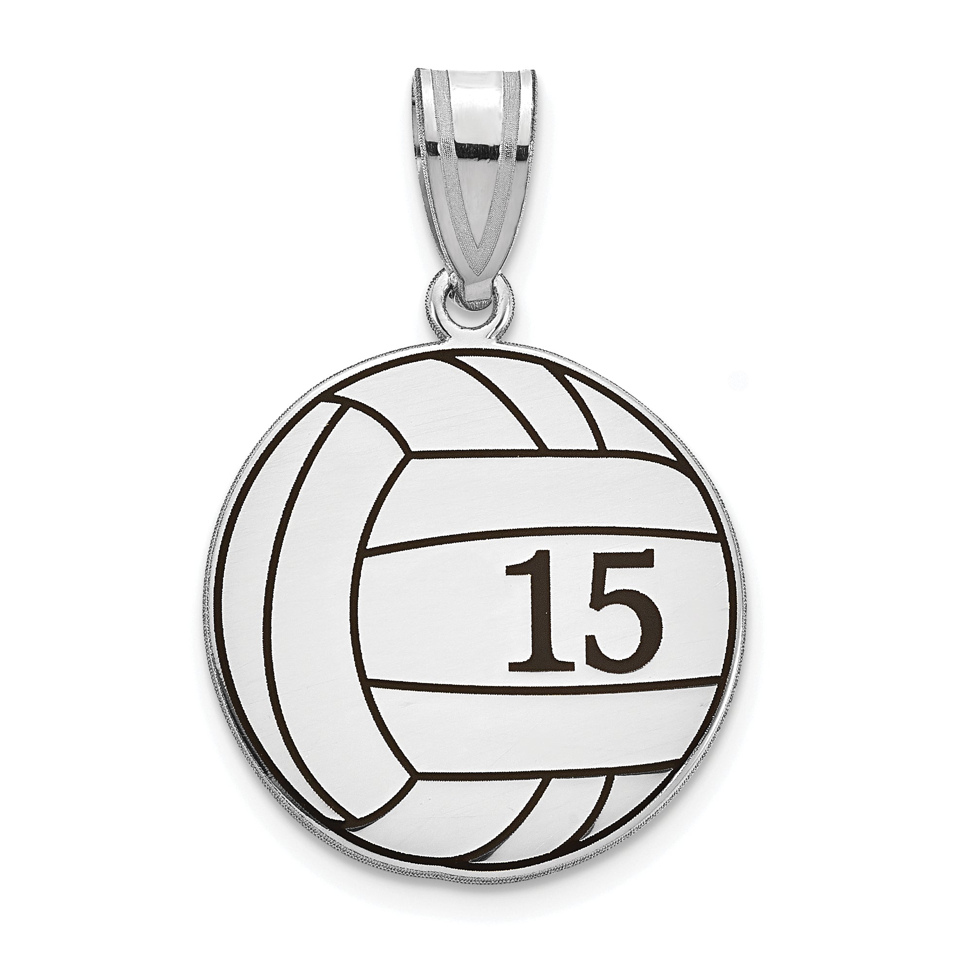 14K White Gold 14Kw Personalized Volleyball With Enameled Pendant