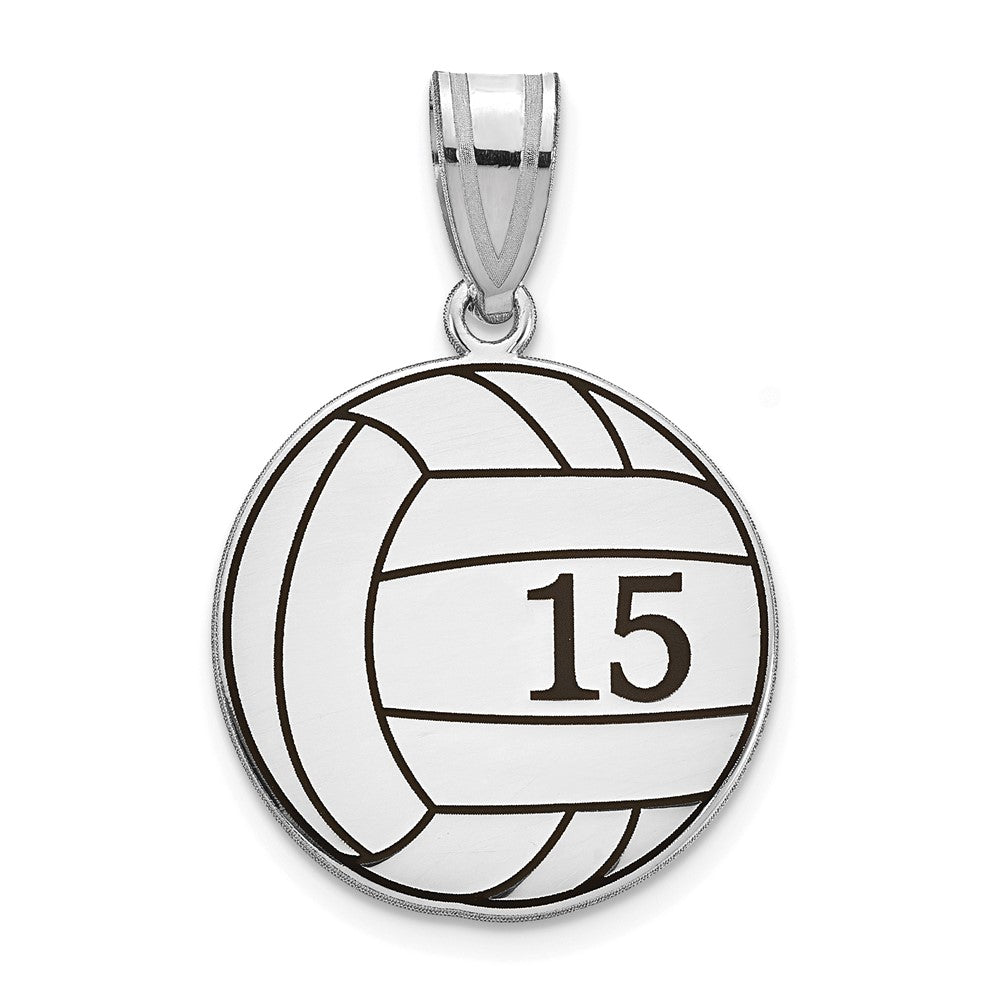 Sterling Silver Silver/Rhodium Plated Personalized Volleyball With Enameled Pendan