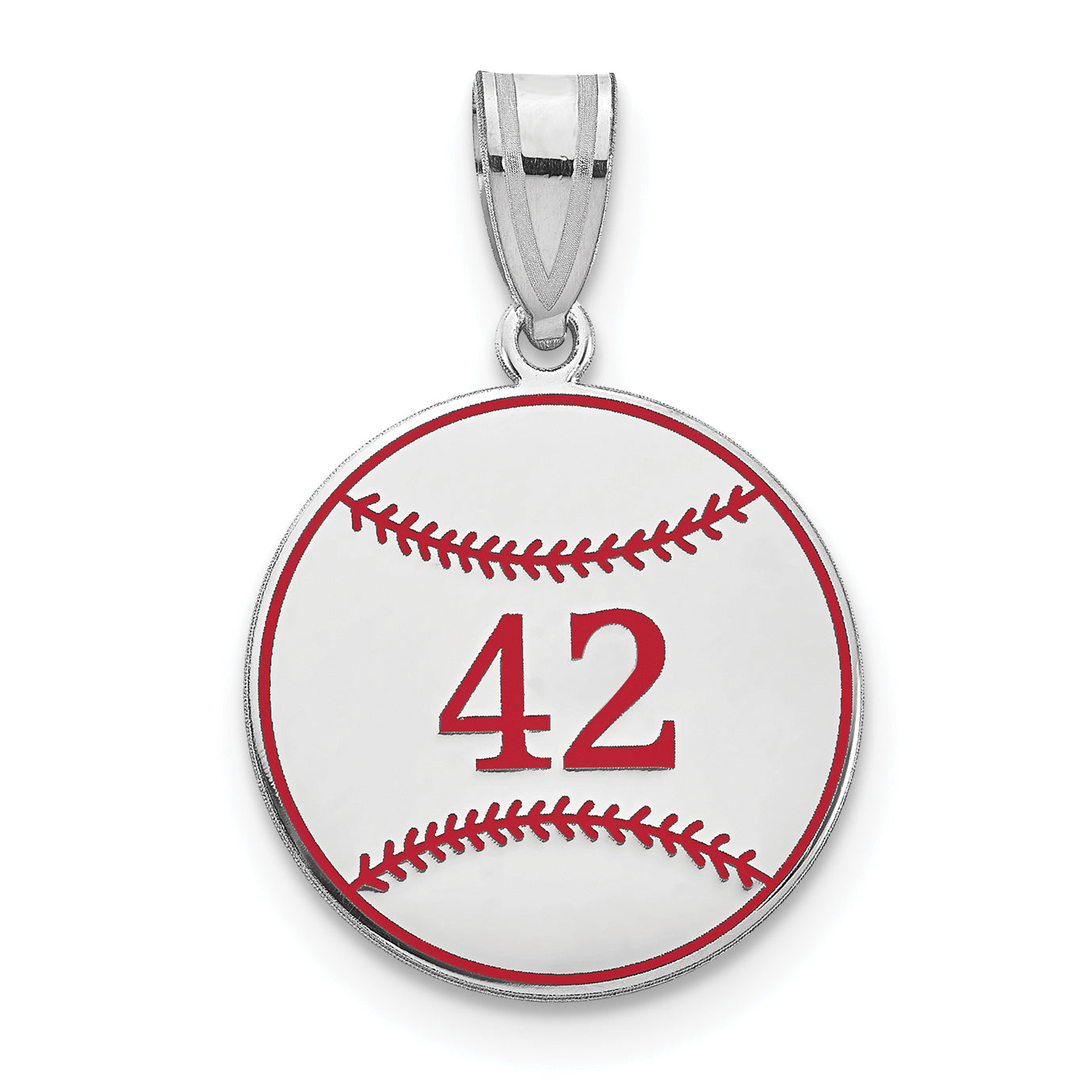 Sterling Silver Rhodium Plated Personalized Baseball Epoxy Pendant
