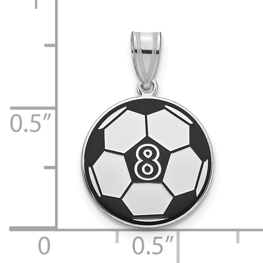 Sterling Silver Silver/Rhodium Plated Personalized Soccer Ball Epoxy Pendant