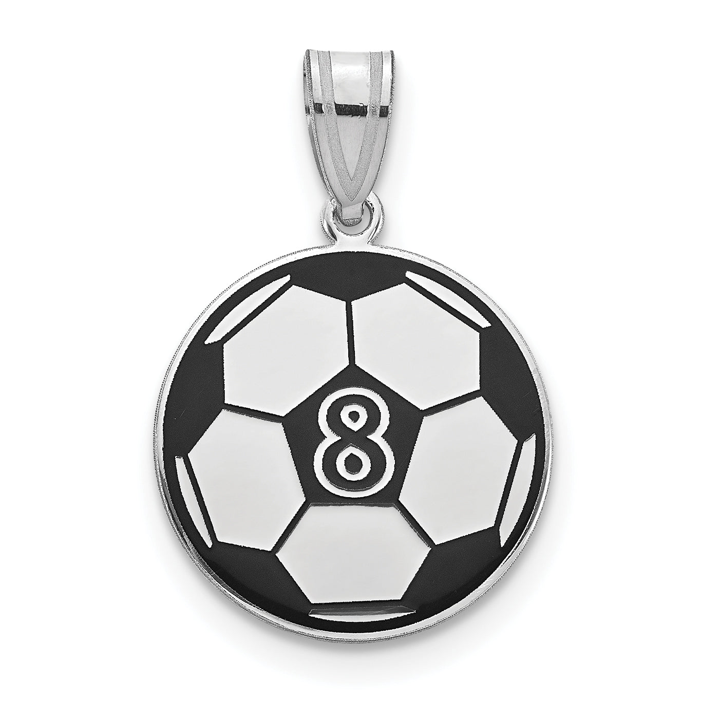 Sterling Silver Silver/Rhodium Plated Personalized Soccer Ball Epoxy Pendant