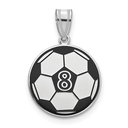 Sterling Silver Silver/Rhodium Plated Personalized Soccer Ball Epoxy Pendant