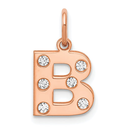 Rose Plated Sterling Silver/Rose Initial With Diamonds Charm