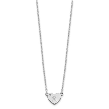 Sterling Silver Silver/Rhodium Plated Initial Heart With Diamond Necklace