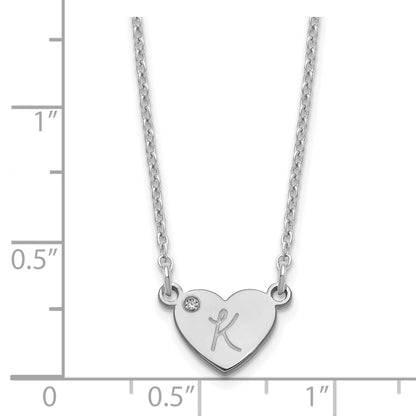 Sterling Silver Silver/Rhodium Plated Initial Heart With Diamond Necklace
