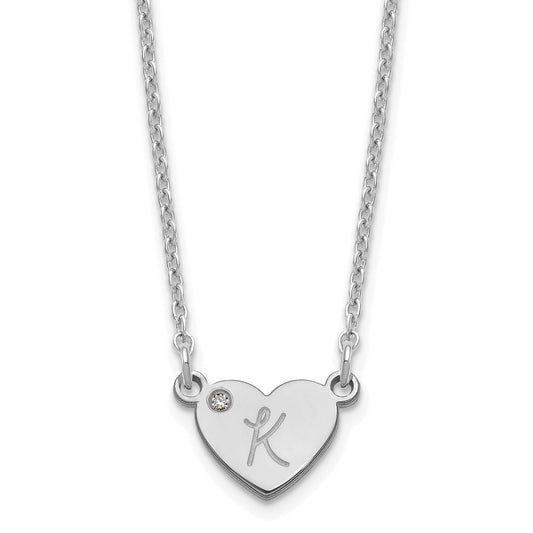 Sterling Silver Silver/Rhodium Plated Initial Heart With Diamond Necklace
