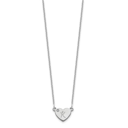 14K White Gold Initial Heart With Diamond Necklace