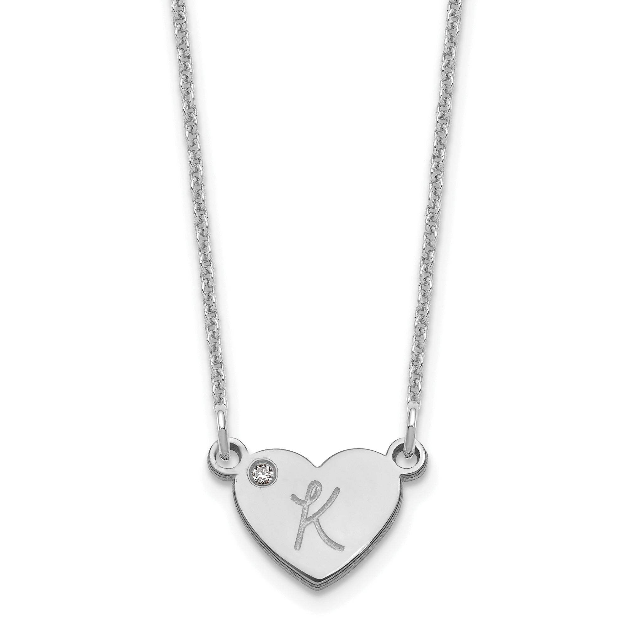 14K White Gold Initial Heart With Diamond Necklace