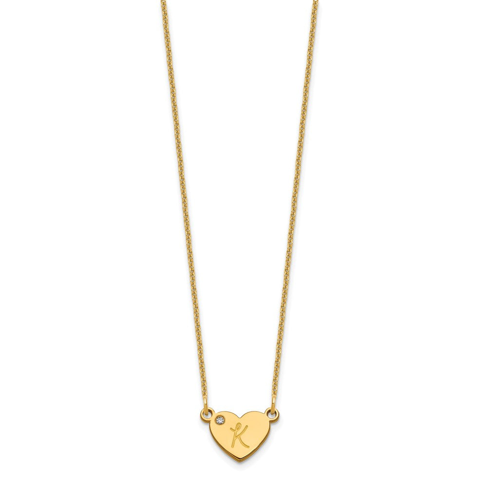 14K Yellow Gold Initial Heart With Diamond Necklace