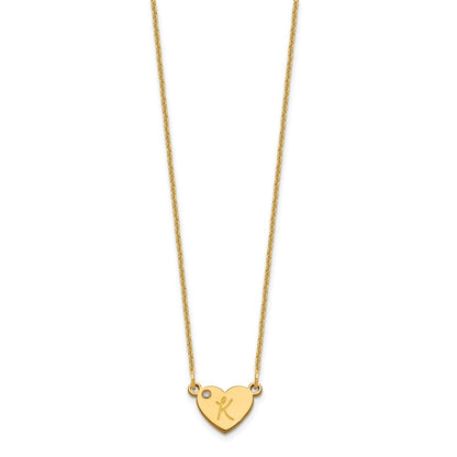 14K Yellow Gold Initial Heart With Diamond Necklace