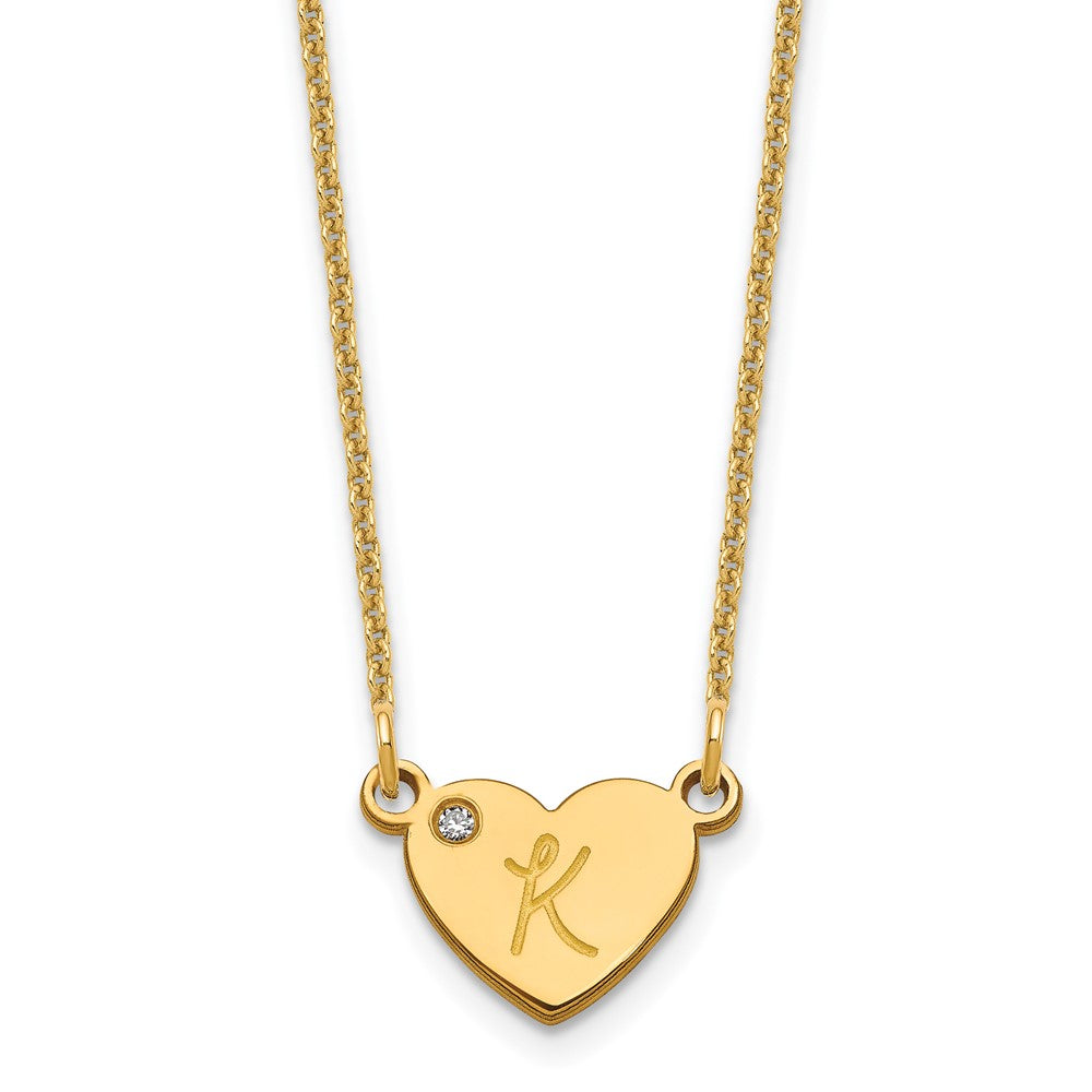 14K Yellow Gold Initial Heart With Diamond Necklace