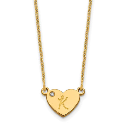 14K Yellow Gold Initial Heart With Diamond Necklace