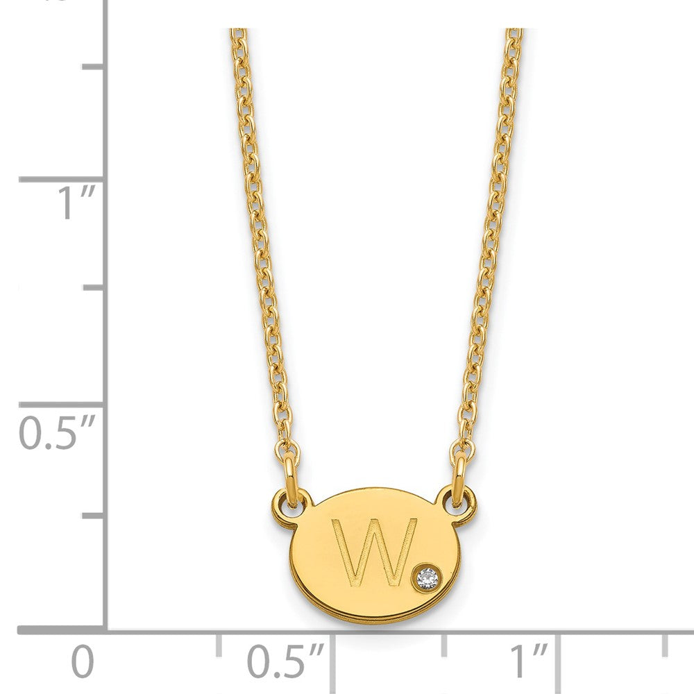 Gold Plated Sterling Silver/Gold Oval Initial With Diamond Necklace