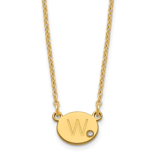 Gold Plated Sterling Silver/Gold Oval Initial With Diamond Necklace