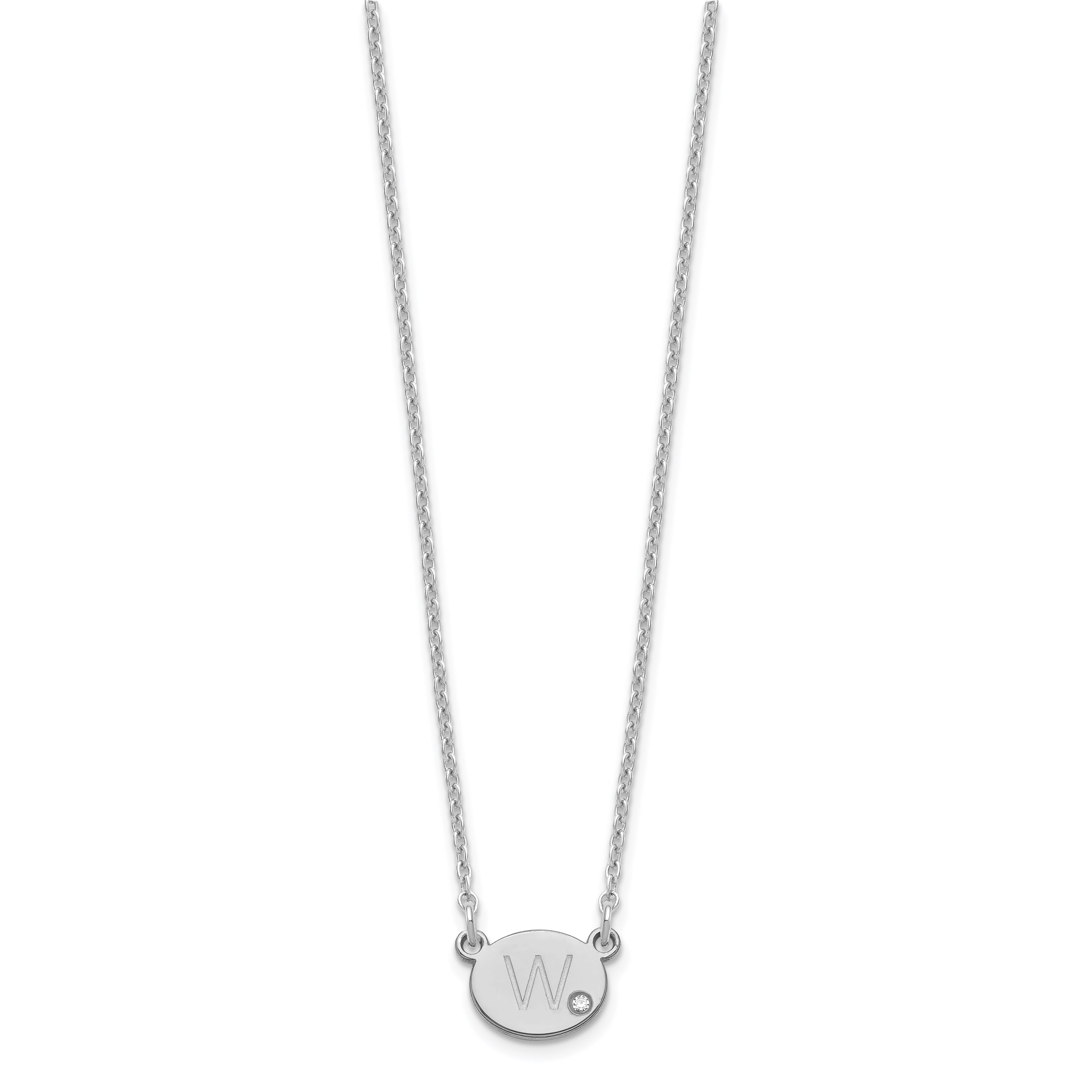 Sterling Silver Silver/Rhodium Plated Oval Initial With Diamond Necklace