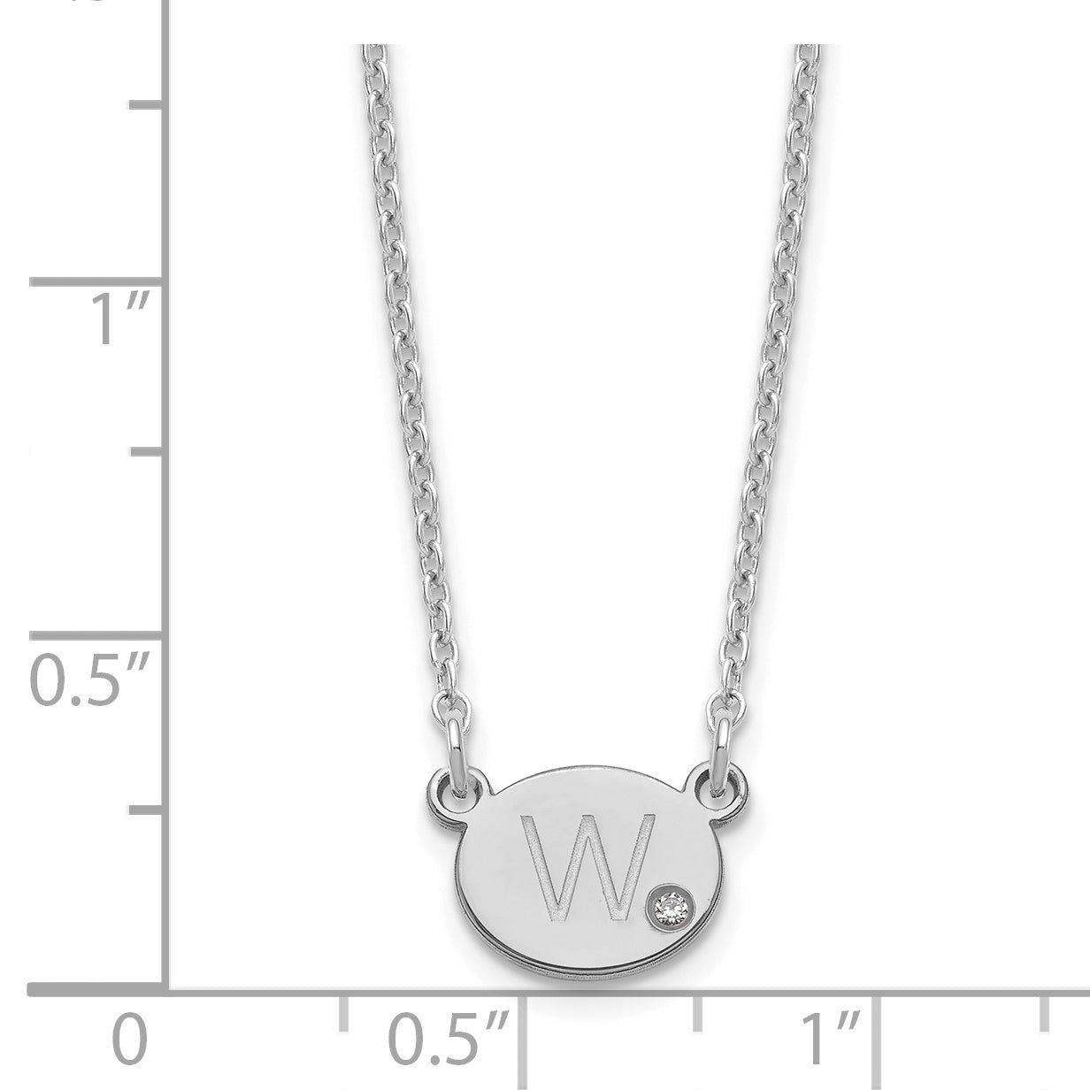 Sterling Silver Silver/Rhodium Plated Oval Initial With Diamond Necklace
