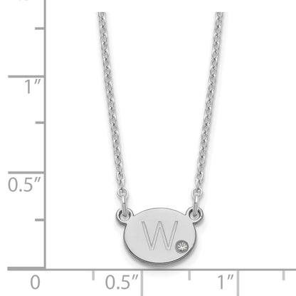Sterling Silver Silver/Rhodium Plated Oval Initial With Diamond Necklace