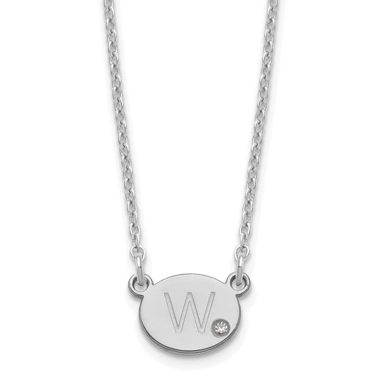 Sterling Silver Silver/Rhodium Plated Oval Initial With Diamond Necklace