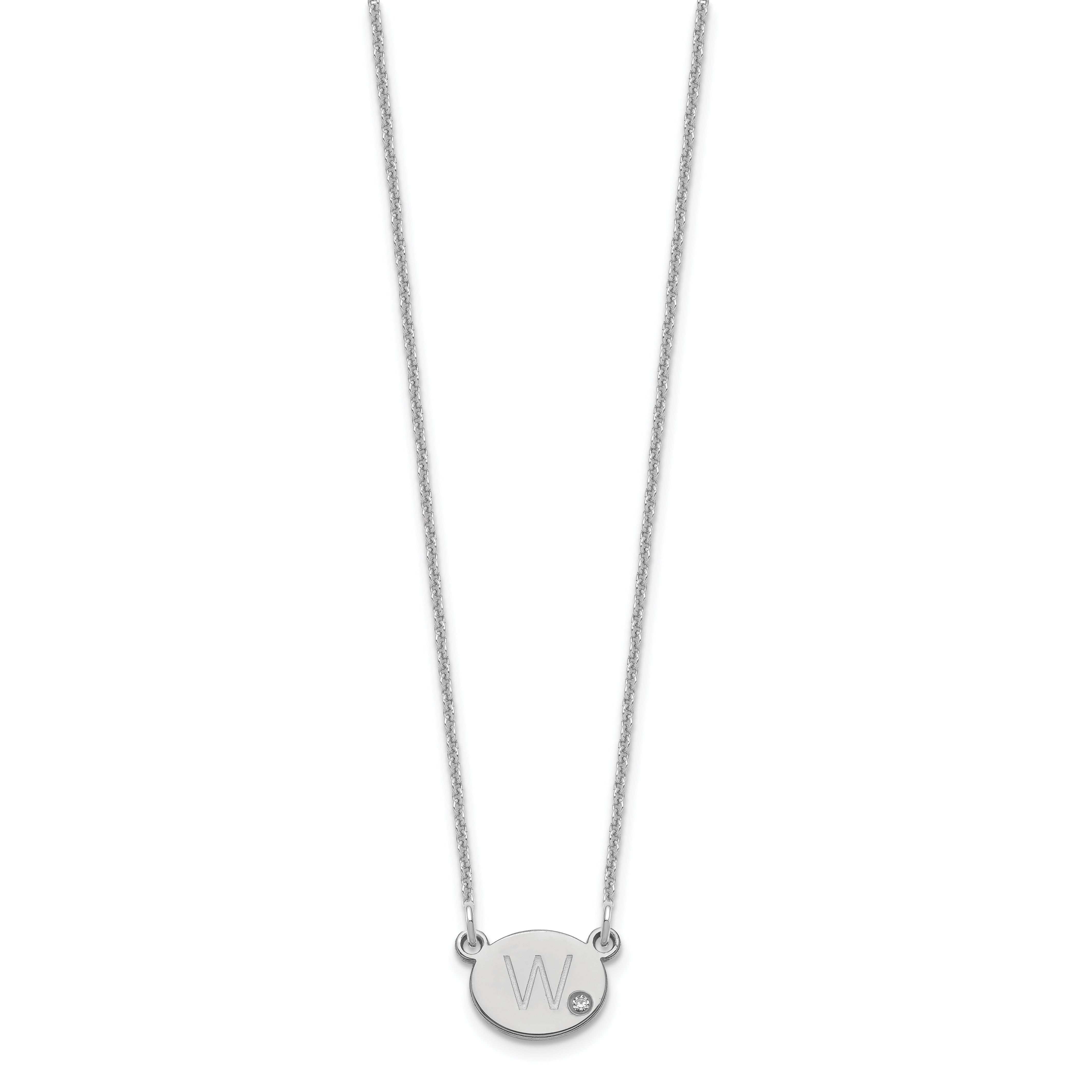 14K White Gold Oval Initial With Diamond Necklace