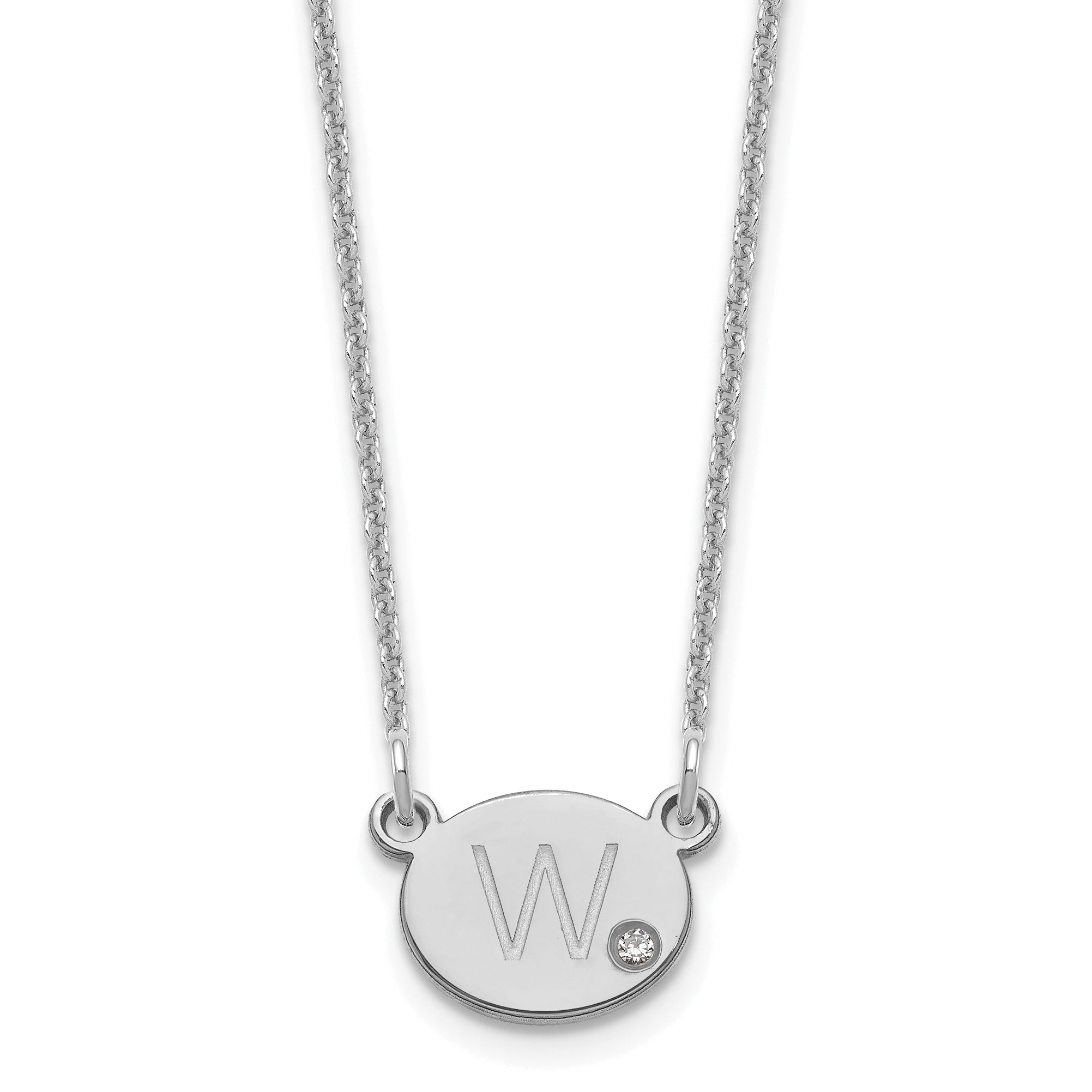 14K White Gold Oval Initial With Diamond Necklace