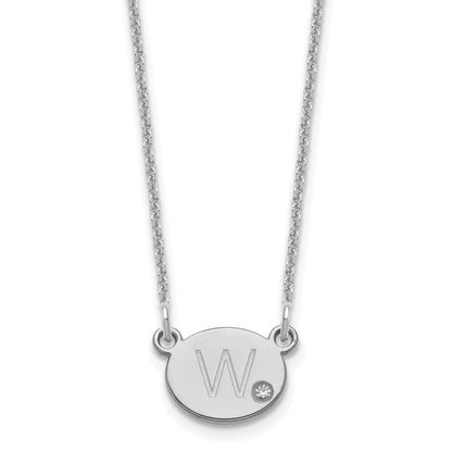 14K White Gold Oval Initial With Diamond Necklace