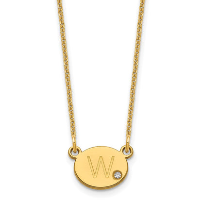 14K Yellow Gold Oval Initial With Diamond Necklace