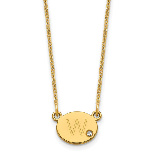 14K Yellow Gold Oval Initial With Diamond Necklace