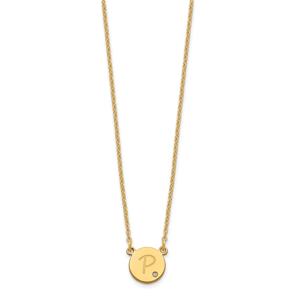 Gold Plated Sterling Silver/Gold Round Initial With Diamond Necklace