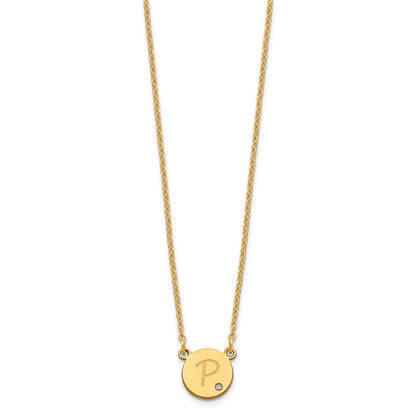 Gold Plated Sterling Silver/Gold Round Initial With Diamond Necklace