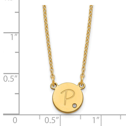 Gold Plated Sterling Silver/Gold Round Initial With Diamond Necklace