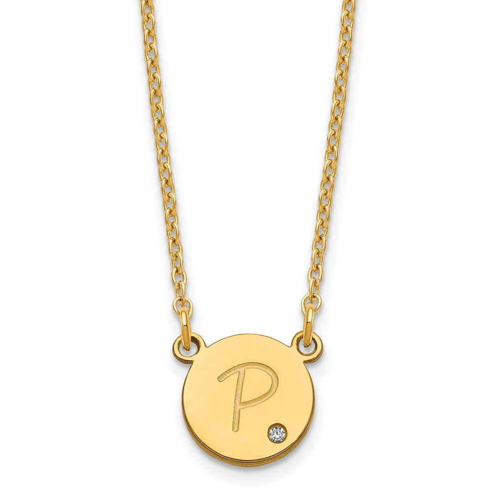 Gold Plated Sterling Silver/Gold Round Initial With Diamond Necklace