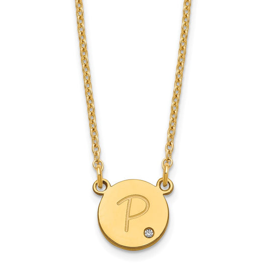Gold Plated Sterling Silver/Gold Round Initial With Diamond Necklace