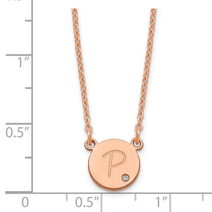 Rose Plated Sterling Silver/Rose Round Initial With Diamond Necklace