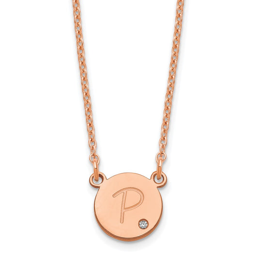 Rose Plated Sterling Silver/Rose Round Initial With Diamond Necklace