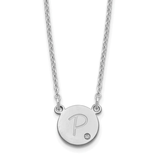Sterling Silver Rhodium Plated Round Initial With Diamond Necklace