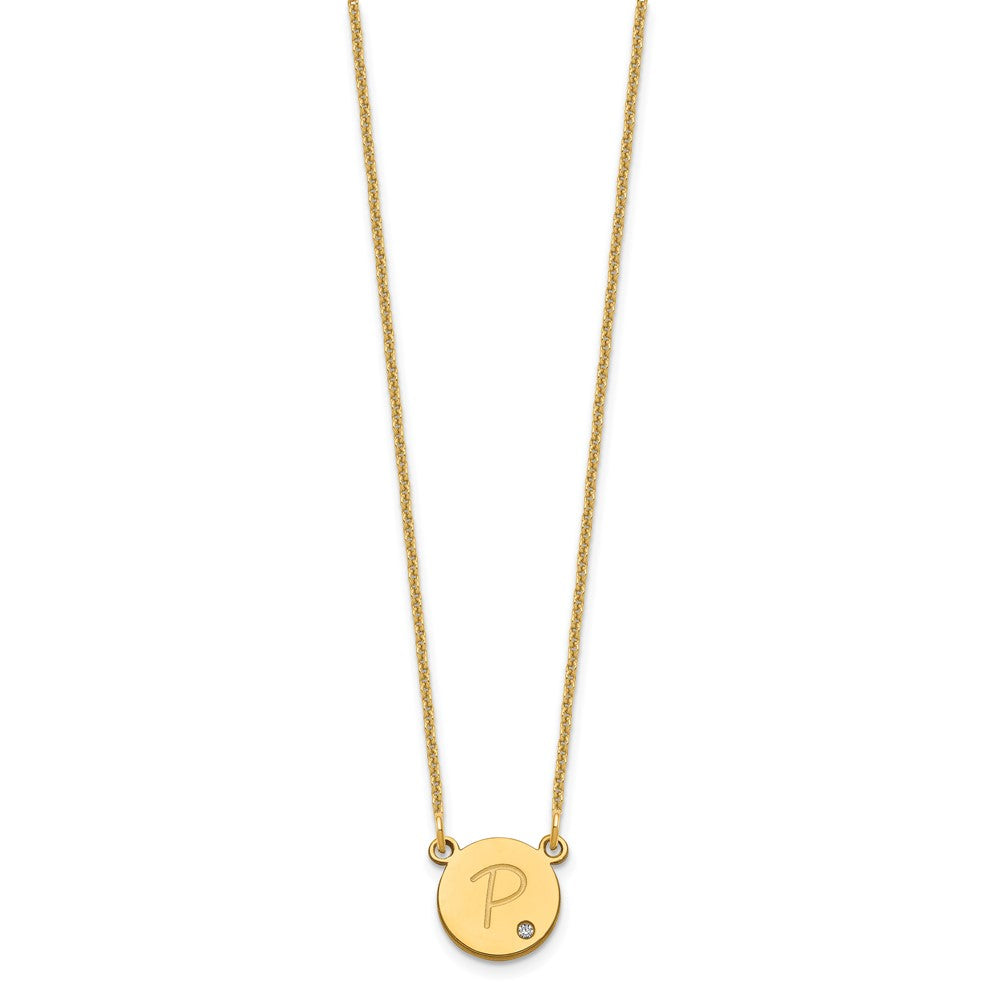 14K Yellow Gold Round Initial With Diamond Necklace