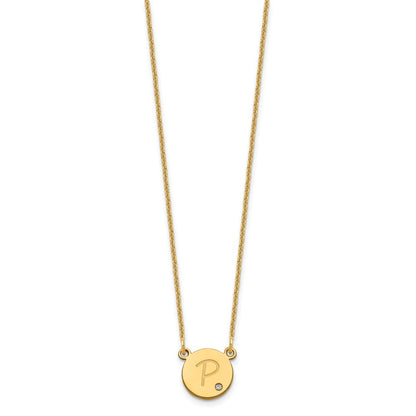 14K Yellow Gold Round Initial With Diamond Necklace
