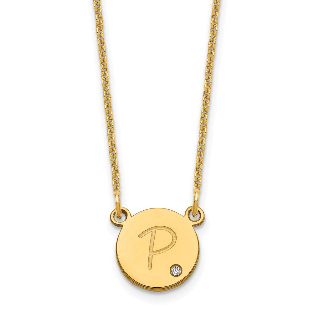 14K Yellow Gold Round Initial With Diamond Necklace