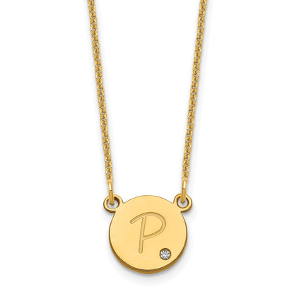 14K Yellow Gold Round Initial With Diamond Necklace