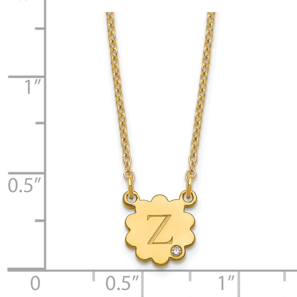 Gold Plated Sterling Silver/Gold Initial Flower With Diamond Necklace