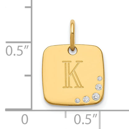 14K Yellow Gold Cushion Initial With Diamond Charm