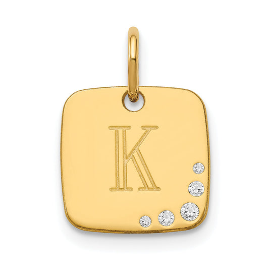 14K Yellow Gold Cushion Initial With Diamond Charm