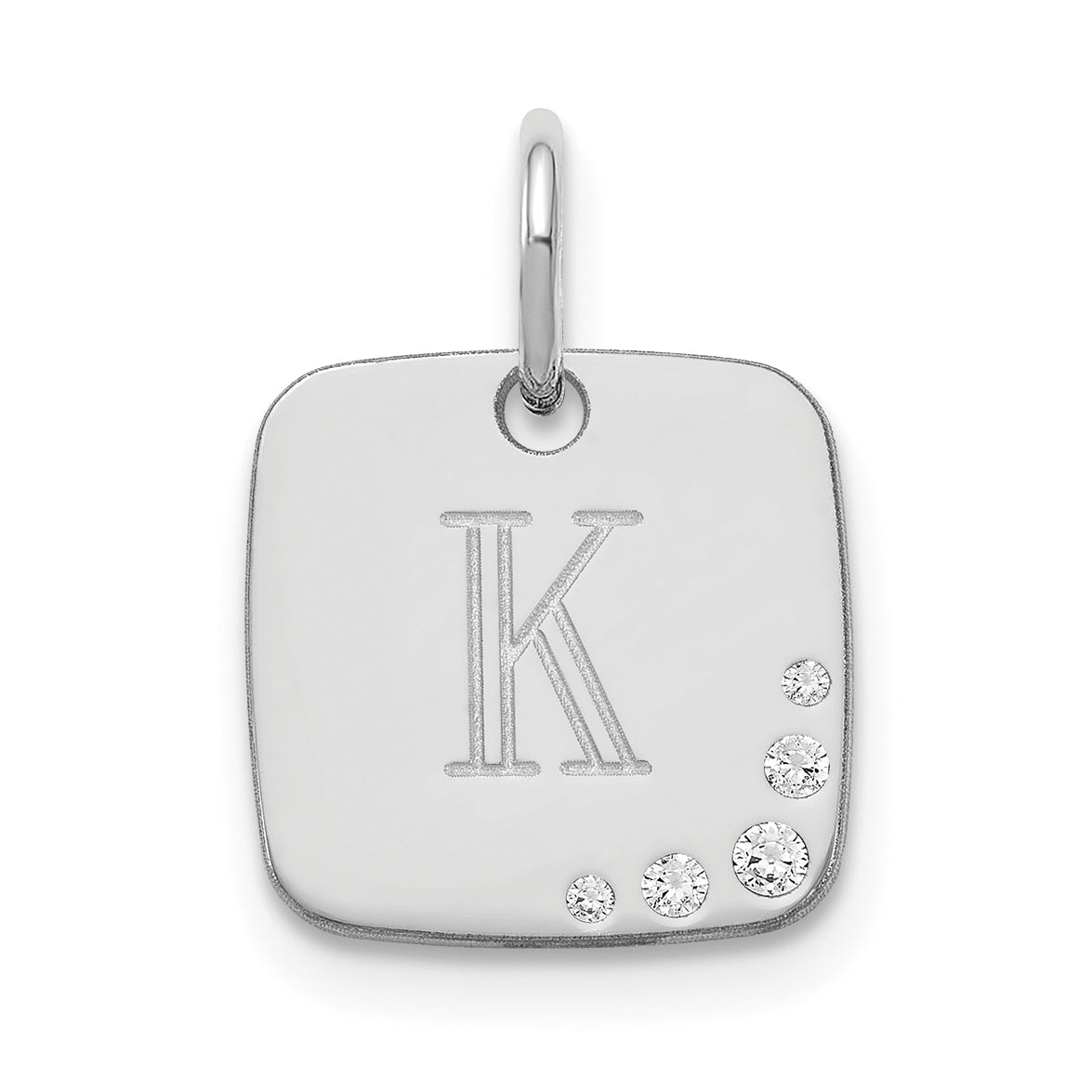 14K White Gold Cushion Initial With Diamond Charm