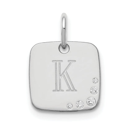 14K White Gold Cushion Initial With Diamond Charm